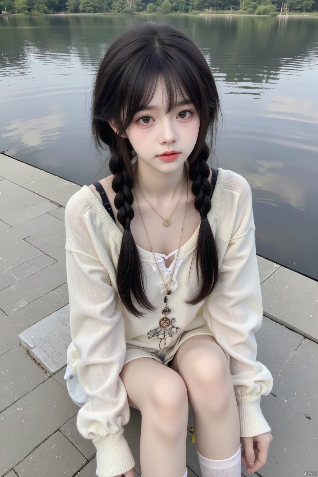 1 girl
solo
Long hair
Watching the audience
Black hair
dual horsetail
Jewellery
sit
Outside
day
Socks
Necklace
Botany
Realism,baisuqc