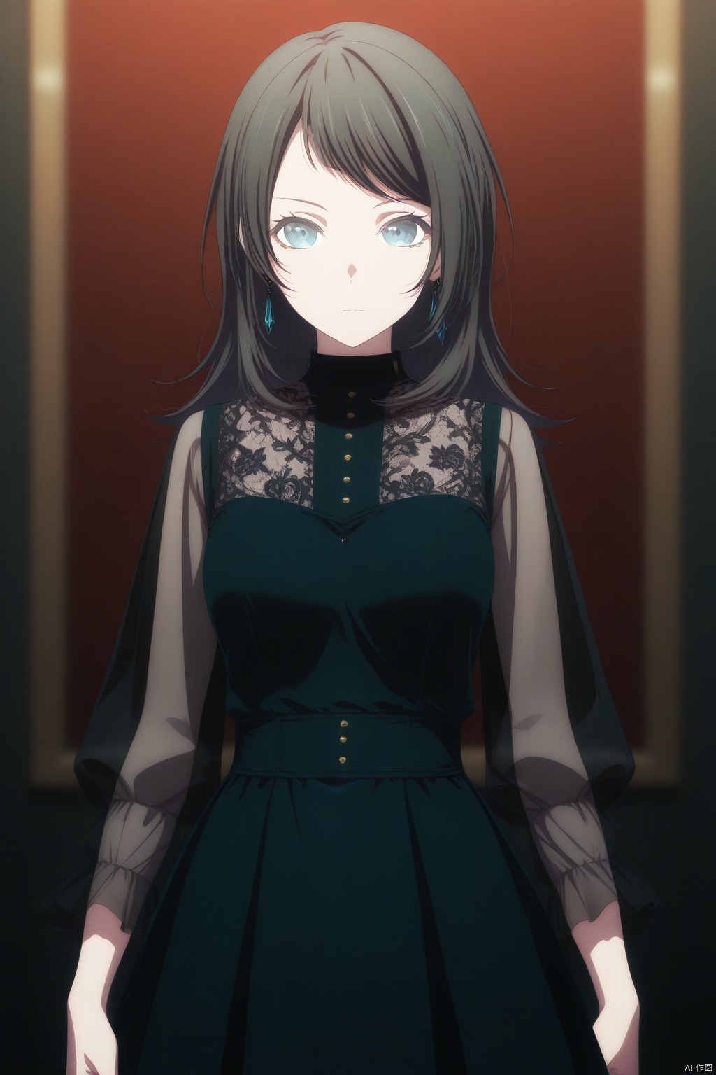 solo,standing,upper_body,Yahata Umiri,black hair,long hair,blue eyes,bangs,swept bangs