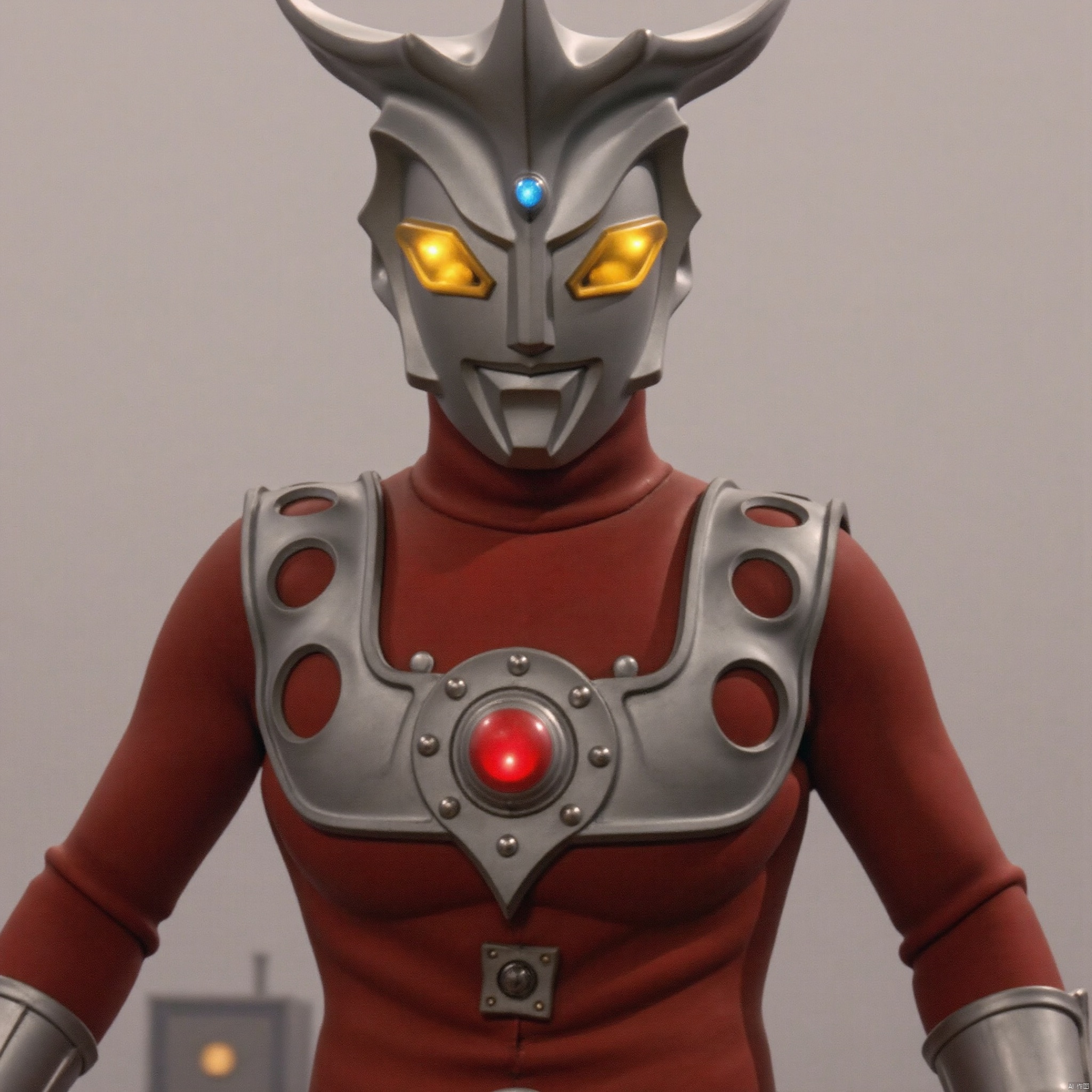 ultraman,red bodysuit,red gloves,legwear,gloves,boots,cover,mask,plugsuit,armor,bodysuit,silver pattern on body,red tight-fitting,red footwear,helmet,leather suit,latex,tokusatsu,no humans,science fiction,silver head,hard mask,no smile,no eyes,no nose,solo,red rubber bodysuit with silver line