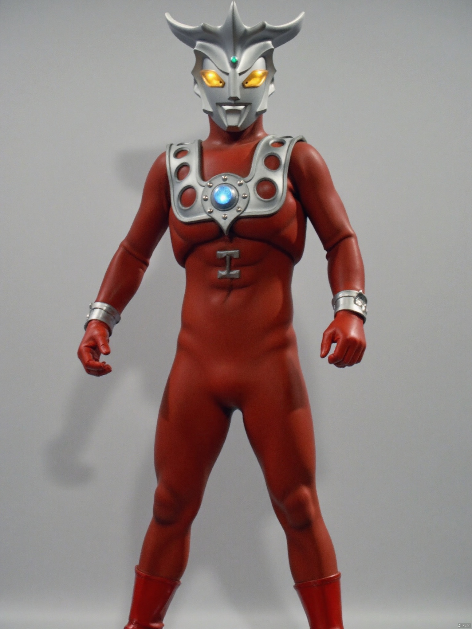 ultraman,red bodysuit,red gloves,legwear,gloves,boots,cover,mask,plugsuit,armor,bodysuit,silver pattern on body,red tight-fitting,red footwear,helmet,leather suit,latex,tokusatsu,no humans,science fiction,silver head,hard mask,no smile,no eyes,no nose,solo,red rubber bodysuit with silver line