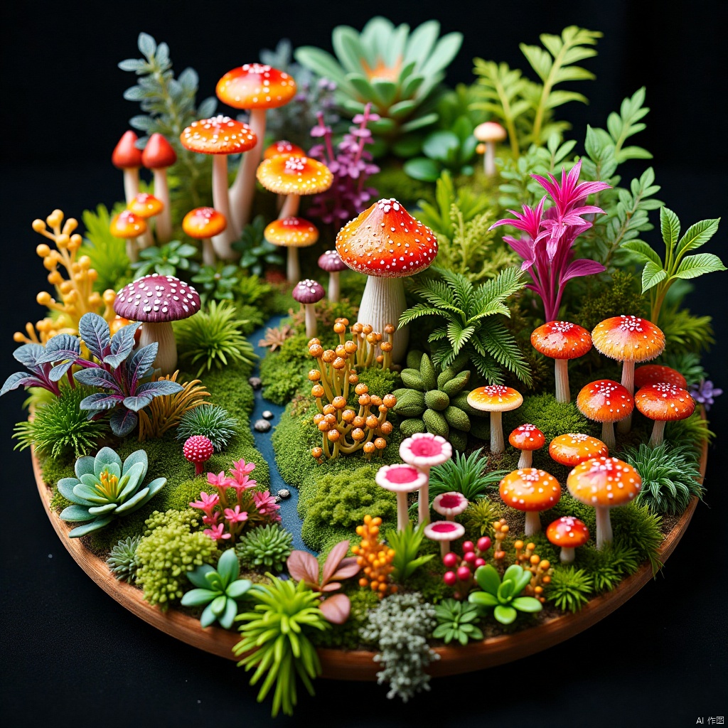 Bright plants, mushrooms, miniature landscape, plant, close-up