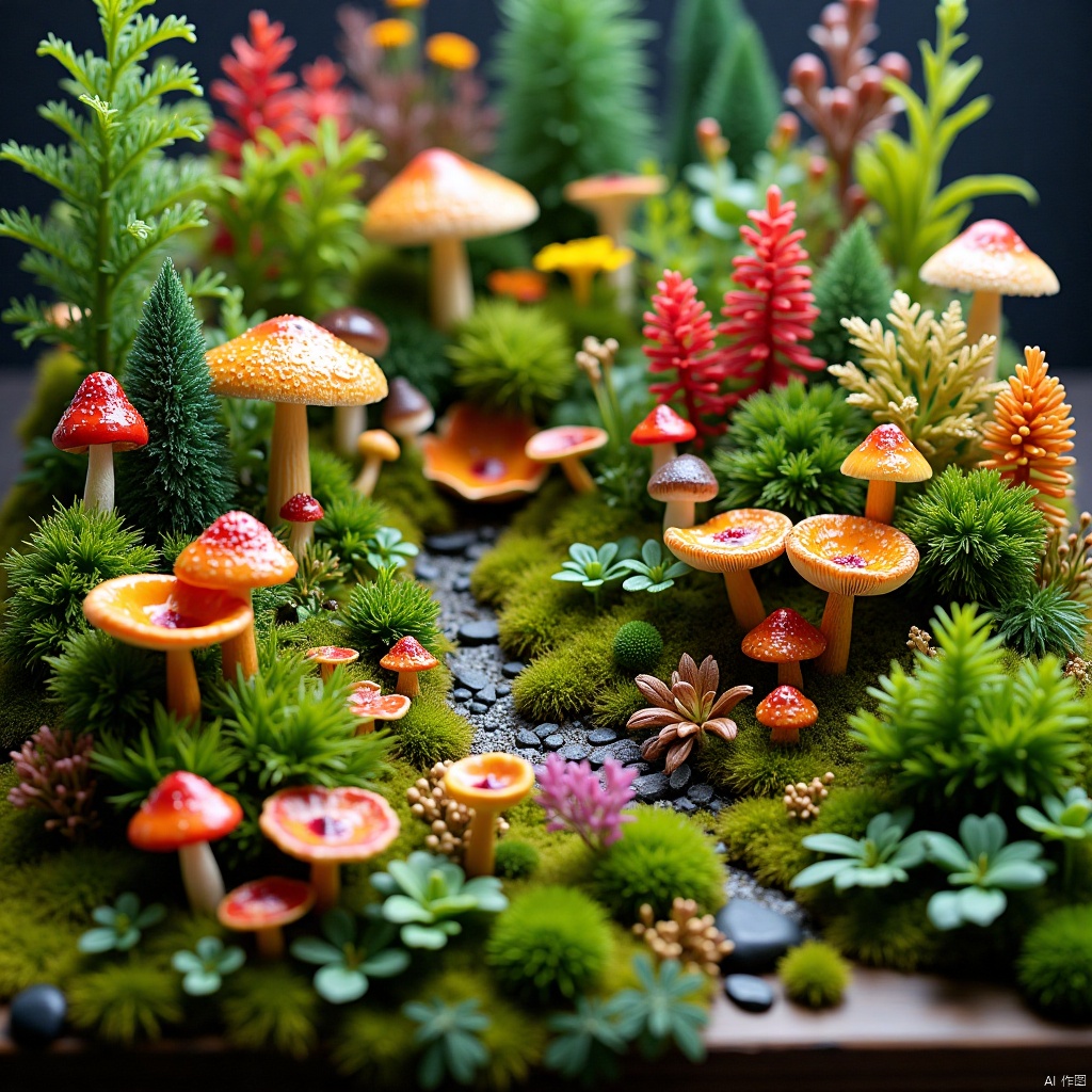 Bright plants, mushrooms, miniature landscape, plant, close-up