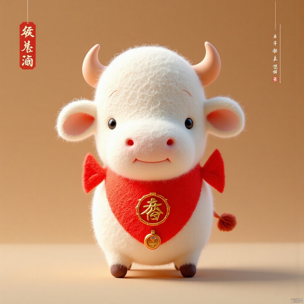 shanshuiflux, cattle, masterpiece, best quality, wool felt, gradient background, Happy label, cute, wool material, The gods in Chinese mythology are in heaven,