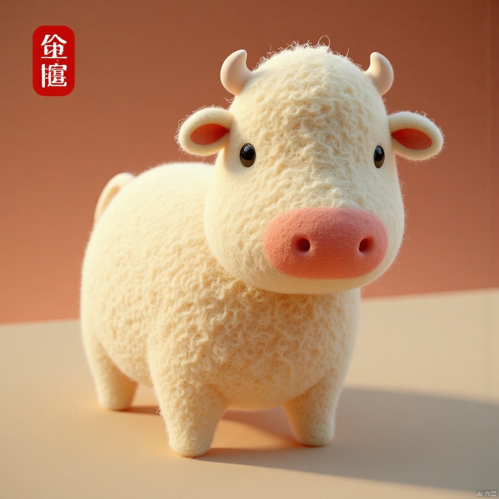 shanshuiflux, cattle, masterpiece, best quality, wool felt, gradient background, Happy label, cute, wool material, The gods in Chinese mythology are in heaven,