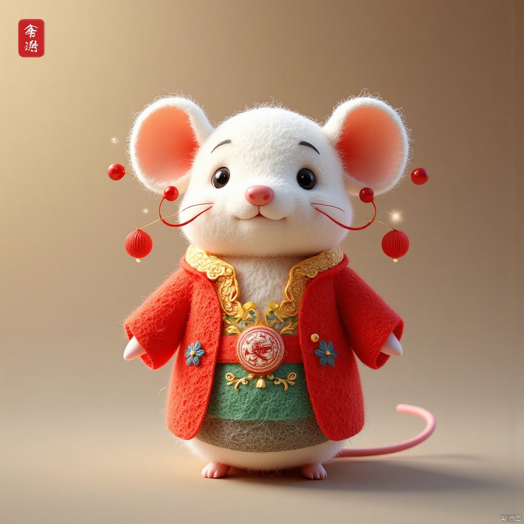 shanshuiflux, mouse, masterpiece, best quality, wool felt, gradient background, Happy label, cute, wool material, The gods in Chinese mythology are in heaven,