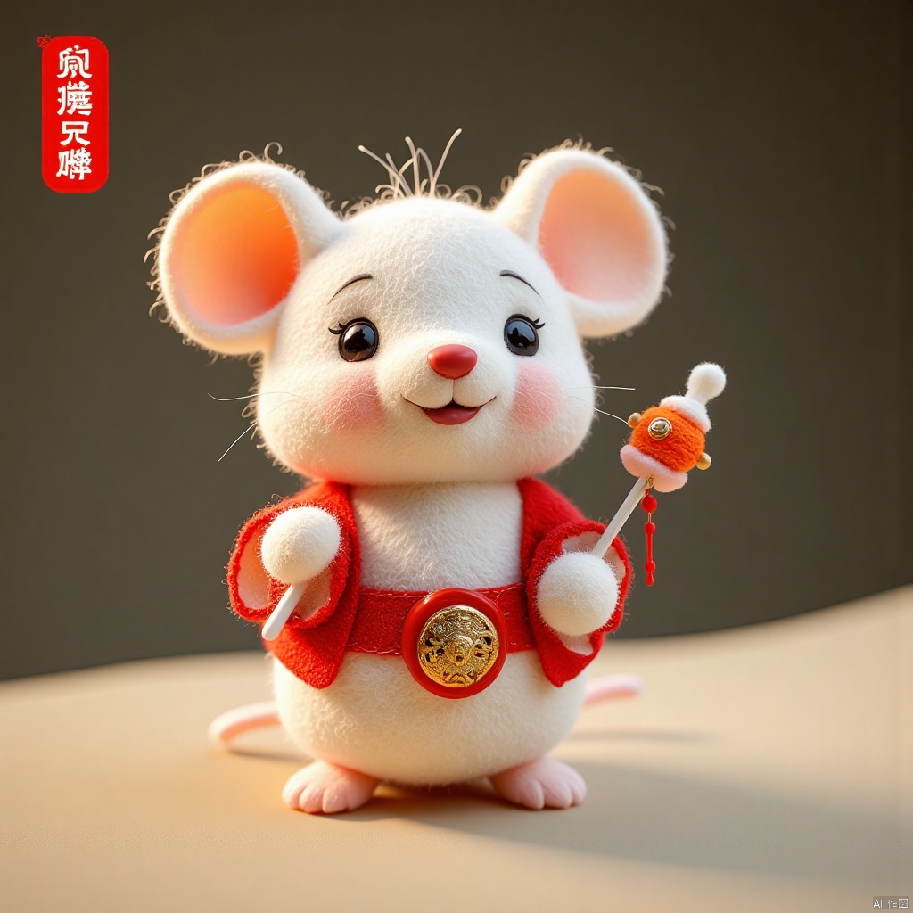 shanshuiflux, mouse, masterpiece, best quality, wool felt, gradient background, Happy label, cute, wool material, The gods in Chinese mythology are in heaven,