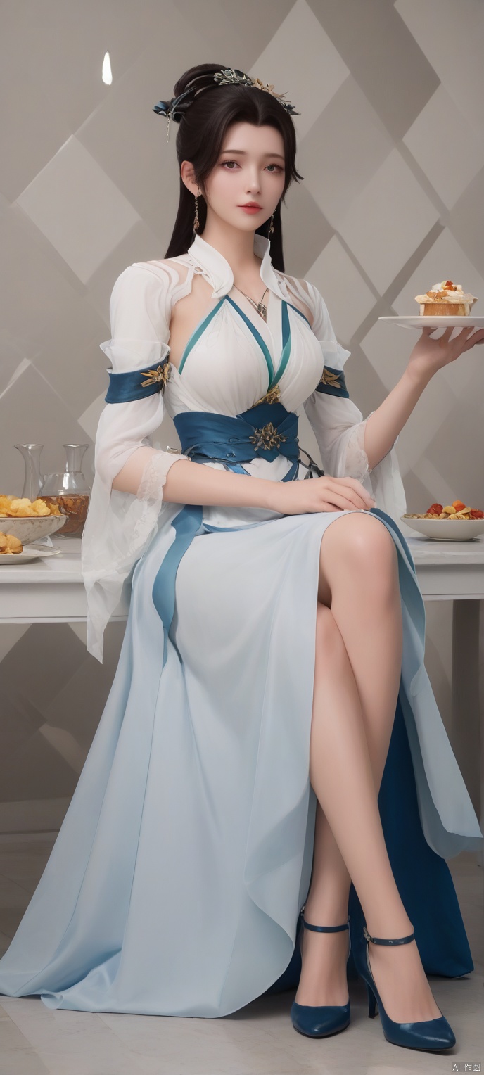 score_9,score_8,(high definition, Best quality, masterpiece, 4K, exquisite skin), 1girl, solo, breasts, looking at viewer, diamond and beam and brilliant background plate, sitting, shoes