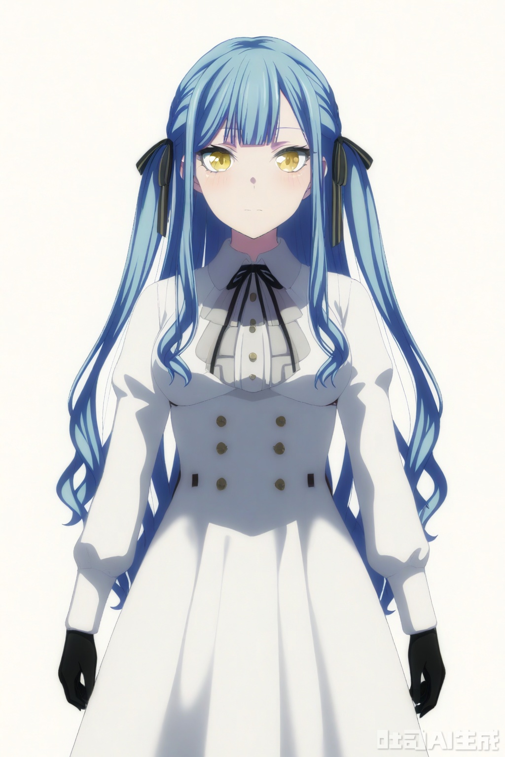 masterpiece, best quality,solo,((white background:1.2)),simple background,
looking at viewer,togawa sakiko,long hair,bangs,ribbon,hair ribbon,black ribbon,two side up,blue hair,grey hair,sidelocks,blunt bangs,yellow eyes