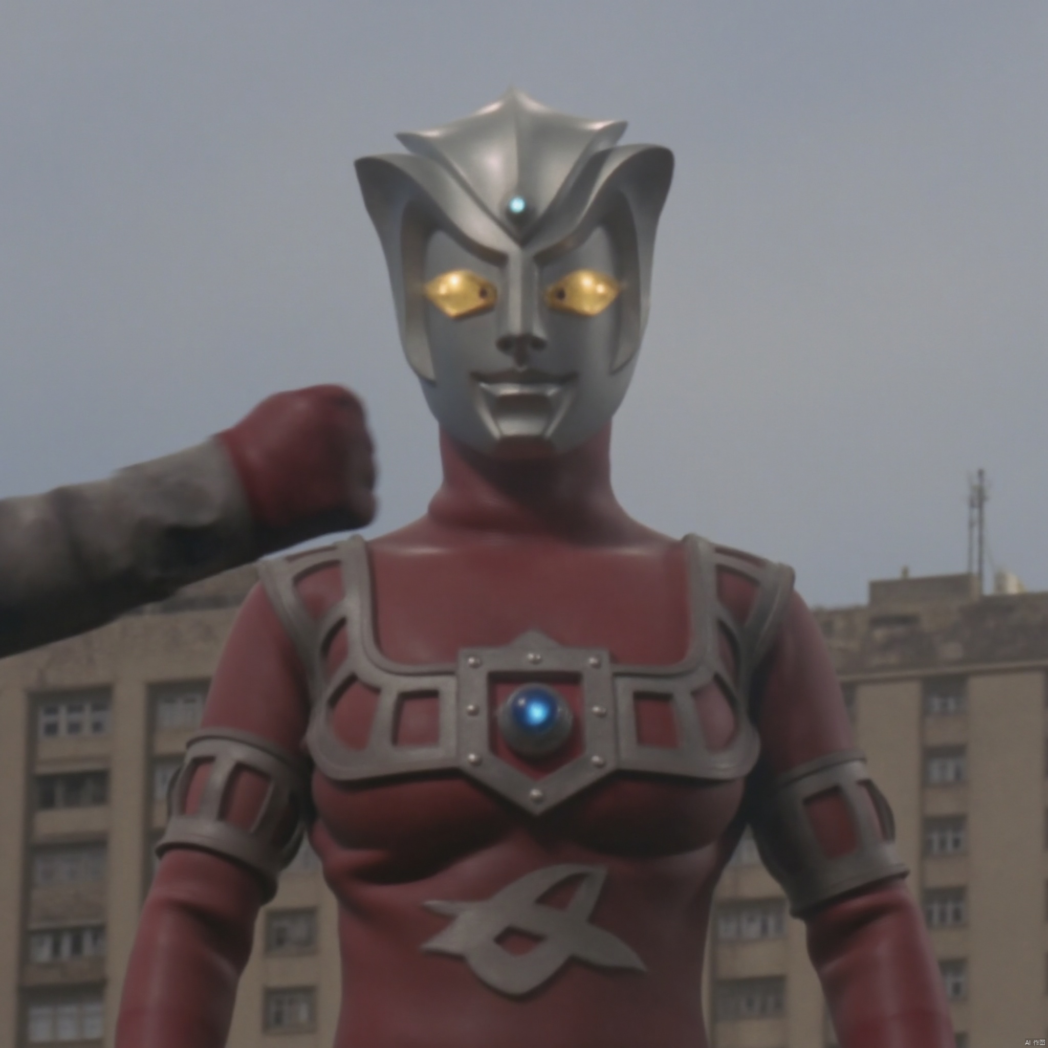 ultraman,red bodysuit,red gloves,legwear,gloves,boots,cover,mask,plugsuit,armor,bodysuit,silver pattern on body,red tight-fitting,red footwear,helmet,leather suit,latex,tokusatsu,no humans,science fiction,silver head,hard mask,no smile,no eyes,no nose,solo,red rubber bodysuit with silver line