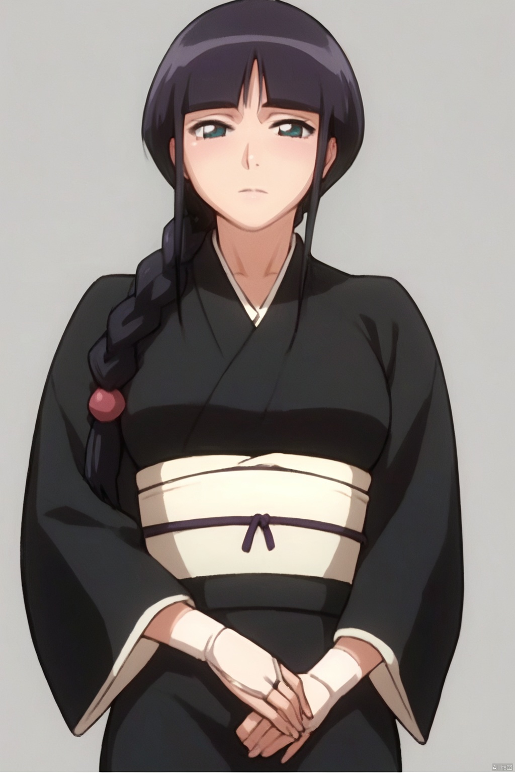 score_9_up,score_8_up,score_7_up,1girl, solo, long hair, black hair, long sleeves, braid, japanese clothes, kimono, single braid, black kimono ,MYM