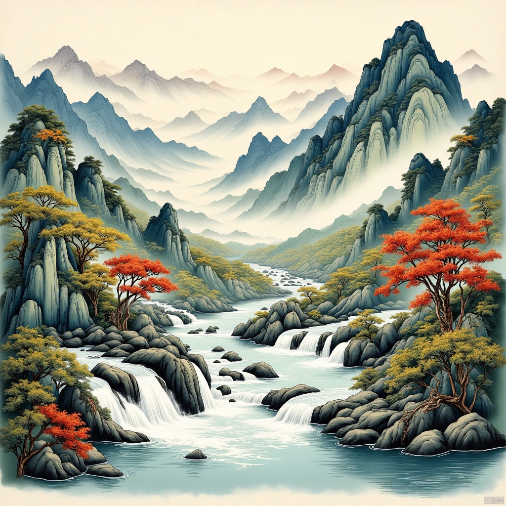 water fall,,,国画,Traditional Chinese Painting