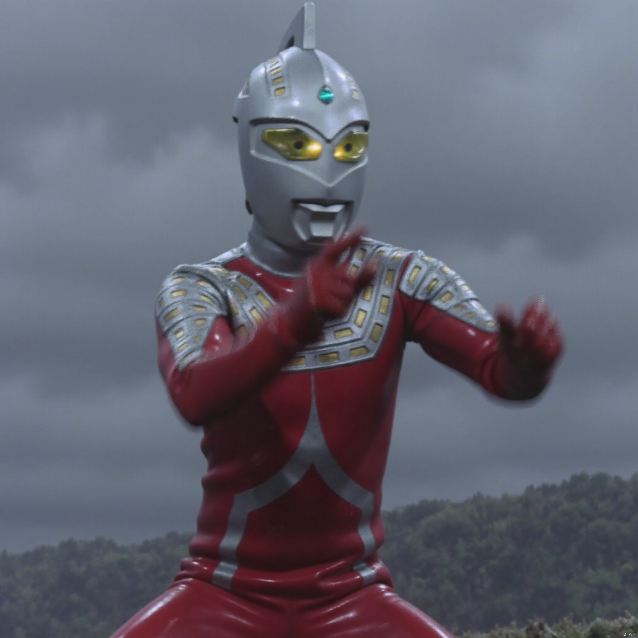 ultraman,red bodysuit,red gloves,legwear,gloves,boots,cover,mask,plugsuit,armor,bodysuit,silver pattern on body,red tight-fitting,red footwear,helmet,leather suit,latex,tokusatsu,no humans,science fiction,silver head,hard mask,no smile,no eyes,no nose,solo,red rubber bodysuit with silver line