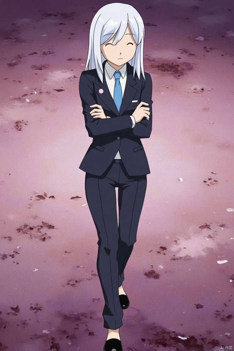 ,WXYH,3A,solo,GDXZ,(1girl:1.5),full body,dress shirt,**4WXDD,suit,white hair