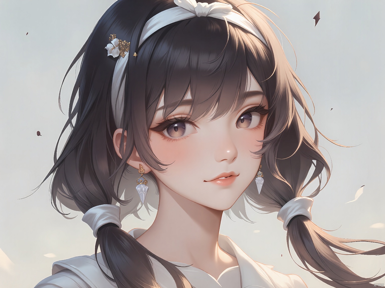  YXMX, a thirteen or fourteen-year-old girl in plain clothes with white silk hairband, lightly powdered face, delicate features, and a slim figure