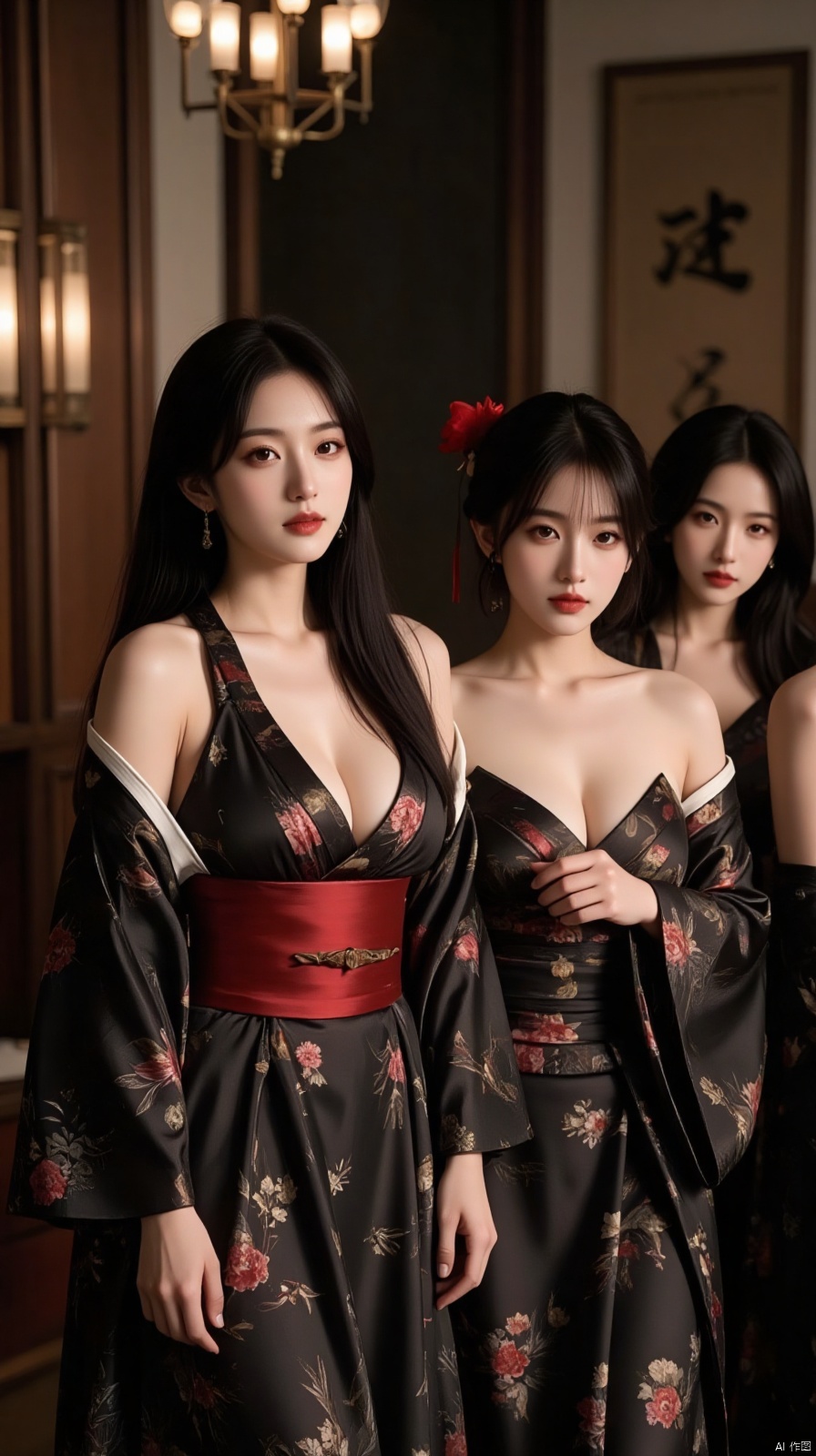 A night to remember: A group of stunning beauties in traditional Hanfu attire gather at a lavish New Year's Eve party. The...