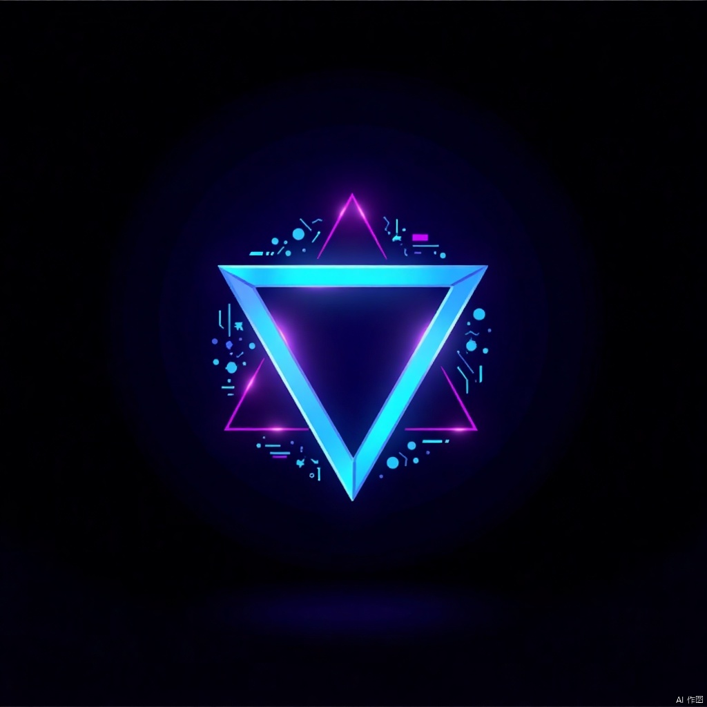 A sleek, futuristic logo featuring a glowing, geometric shape with sharp, angular lines and a metallic gradient finish. The composition is clean and centered, with a dark background and vibrant neon blue and purple accents. Subtle circuit patterns and digital grids are integrated into the design, creating a high-tech aesthetic. The overall look is minimal, modern, and highly functional, ideal for a technology-focused brand.