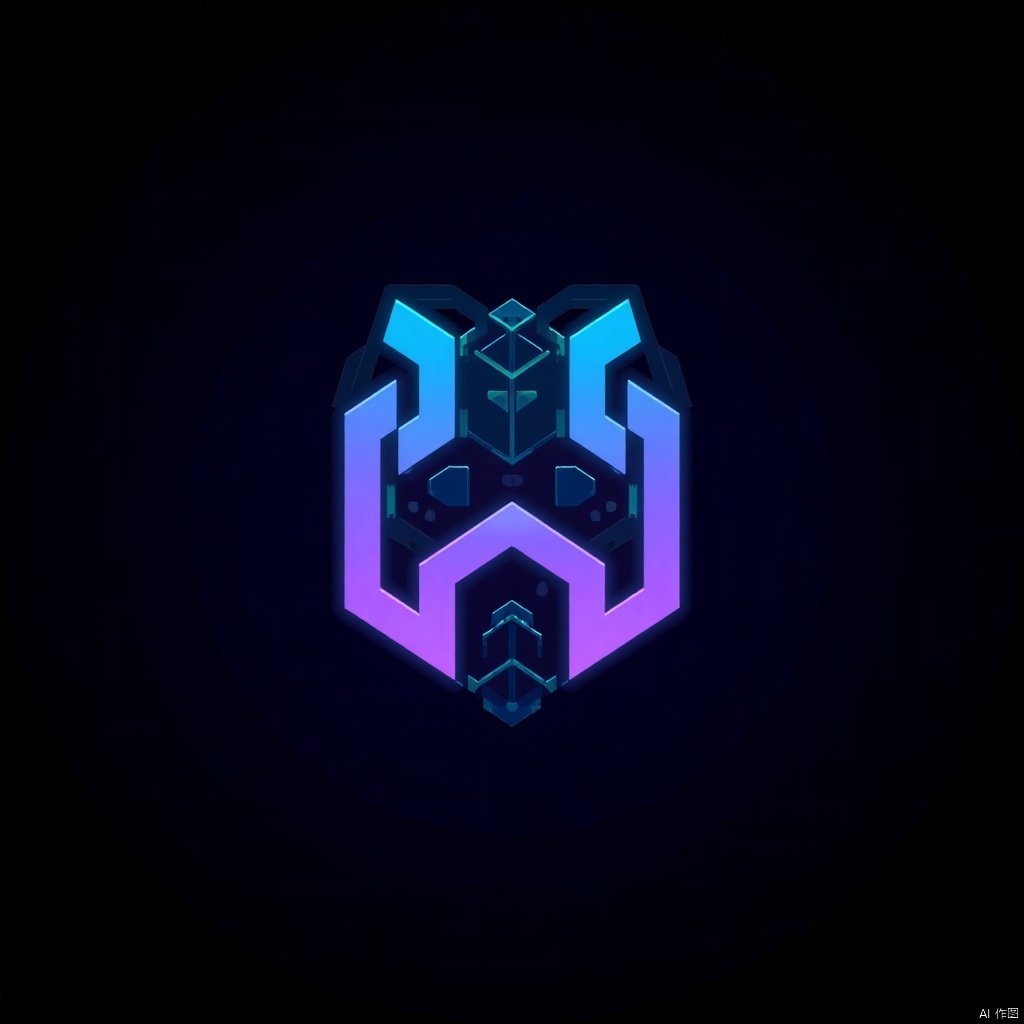 A sleek, futuristic logo featuring a glowing, geometric shape with sharp, angular lines and a metallic gradient finish. The composition is clean and centered, with a dark background and vibrant neon blue and purple accents. Subtle circuit patterns and digital grids are integrated into the design, creating a high-tech aesthetic. The overall look is minimal, modern, and highly functional, ideal for a technology-focused brand.