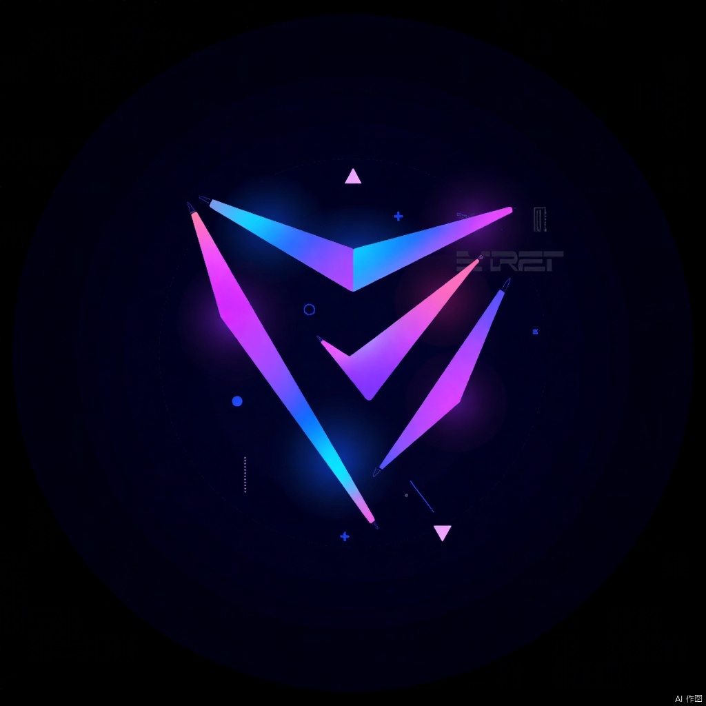 A sleek, futuristic logo featuring a glowing, geometric shape with sharp, angular lines and a metallic gradient finish. The composition is clean and centered, with a dark background and vibrant neon blue and purple accents. Subtle circuit patterns and digital grids are integrated into the design, creating a high-tech aesthetic. The overall look is minimal, modern, and highly functional, ideal for a technology-focused brand.