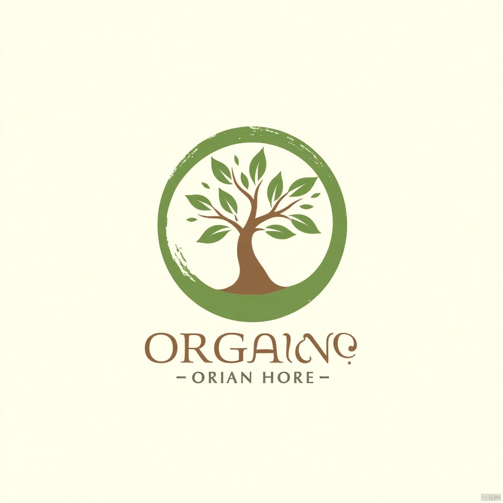 A soft, organic logo featuring a stylized tree with flowing, curved branches and delicate leaves, surrounded by a circular frame of earthy tones like green, brown, and beige. The composition is balanced and harmonious, with a natural, hand-drawn aesthetic. Subtle textures like wood grain and leaf veins add depth and authenticity. The background is plain, ensuring focus on the serene, nature-inspired design. The logo is warm, inviting, and perfect for an eco-friendly or outdoor brand.