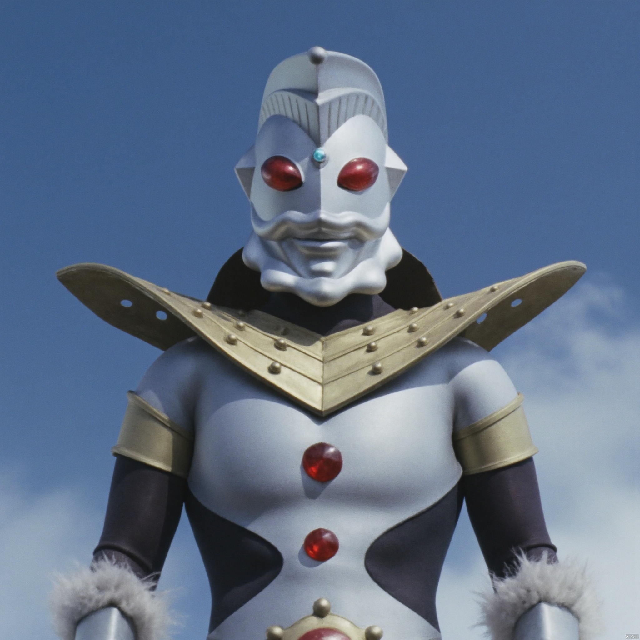 ultraman,bodysuit,gloves,legwear,boots,cover,mask,plugsuit,armor,bodysuit,pattern on body,tight-fitting,helmet,leather suit,latex,tokusatsu,no humans,science fiction,hard mask,no smile,no eyes,no nose,solo,rubber bodysuit with line,alien,shoulder armor,cape,white bodysuit,white gloves,legwear,gloves,boots,logo,cover,mask,plugsuit,gem,bodysuit,purple pattern on body,white tight-fitting,white footwear