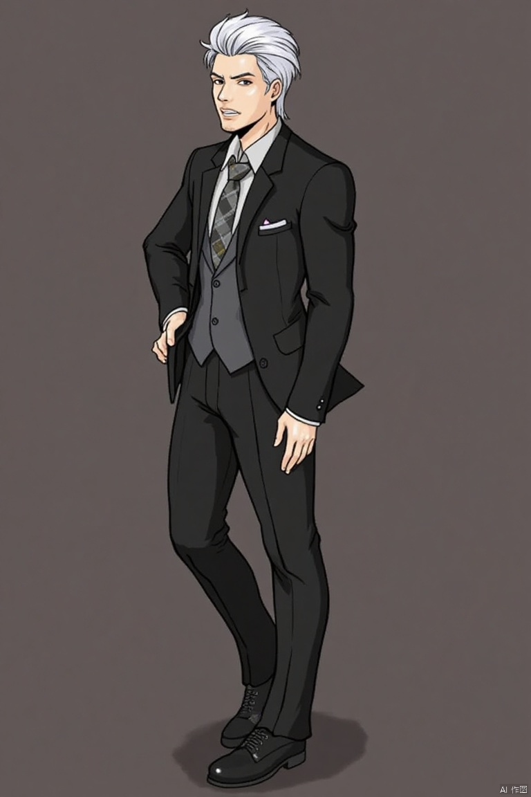 ,WXYH,3A,solo,GDXZ,1girl,WGWS,full body,dress shirt,suit,white hair,