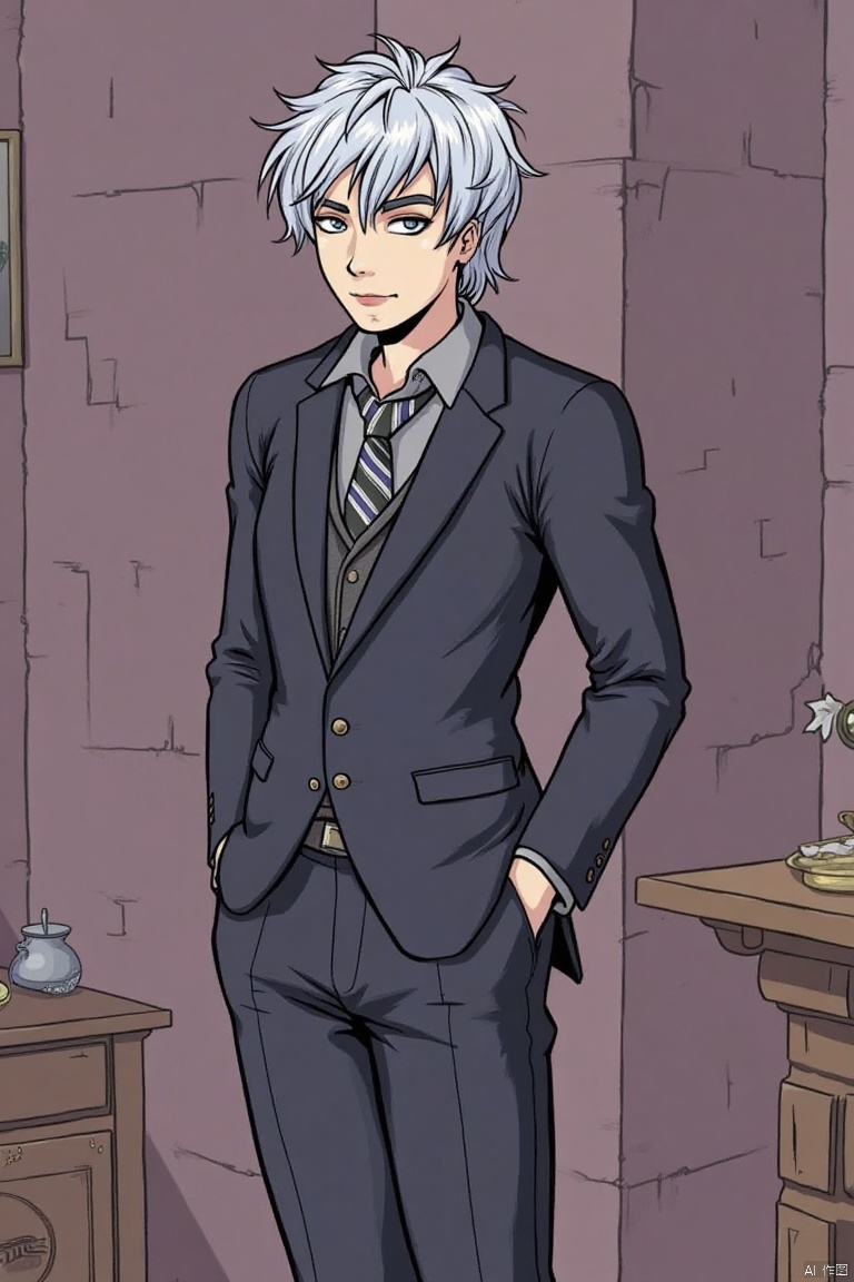 ,WXYH,3A,solo,GDXZ,1girl:1.5,WGWS,full body,dress shirt,suit,white hair,
