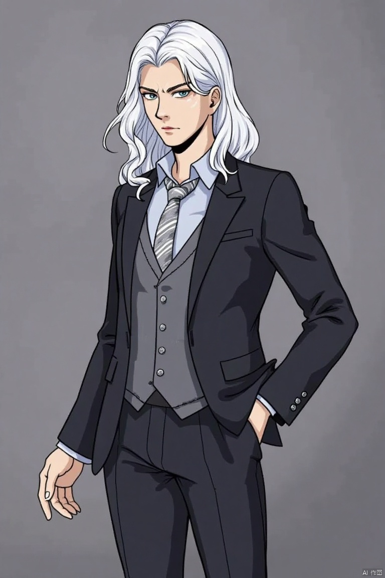 ,WXYH,3A,solo,GDXZ,(1girl:1.5),WGWS,full body,dress shirt,suit,white hair,