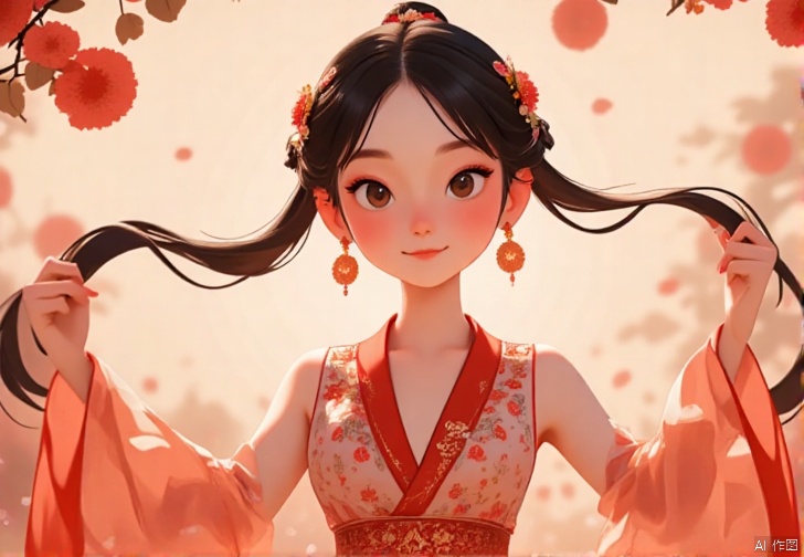 cartoon style,1girl, looking at viewer, cute_smile,Wearing Vietnamese opera costumes，full body，dancing ,vector style