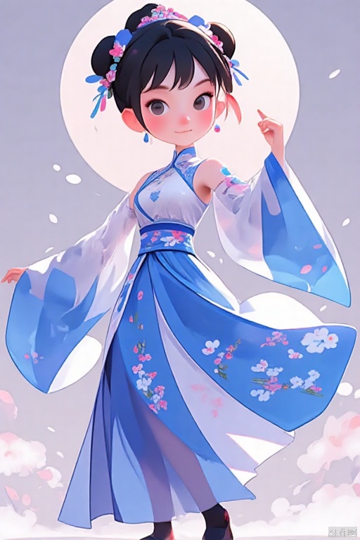 cartoon style,1girl, looking at viewer, cute_smile,Wearing Chinese opera costumes，full body，dancing ,blue 
