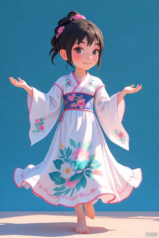 cartoon style,1girl, looking at viewer, cute_smile,Wearing Chinese opera costumes，full body，dancing ,blue 
