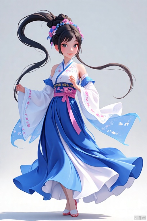 cartoon style,1girl, looking at viewer, cute_smile,Wearing Chinese opera costumes，full body，dancing ,blue 
