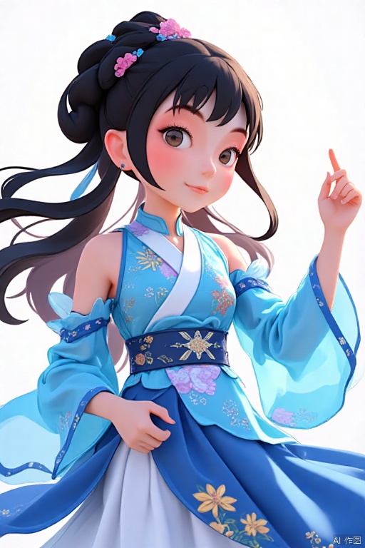cartoon style,1girl, looking at viewer, cute_smile,Wearing Chinese opera costumes，full body，dancing ,blue 
