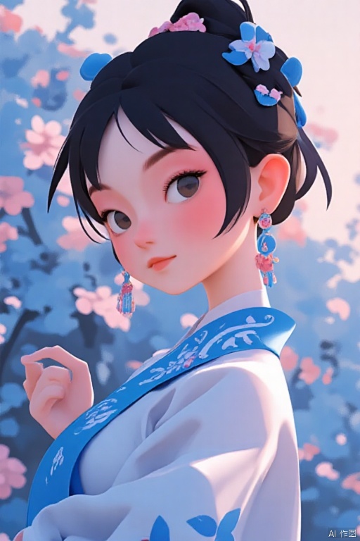 cartoon style,1girl, looking at viewer, cute_smile,Wearing Chinese opera costumes，full body，dancing ,blue 
