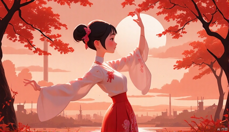 cartoon style,1girl, looking at viewer, cute_smile,Wearing Vietnamese opera costumes，full body，dancing ,vector style