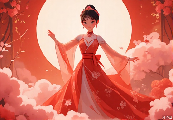 cartoon style,1girl, looking at viewer, cute_smile,Wearing Vietnamese opera costumes，full body，dancing ,vector style