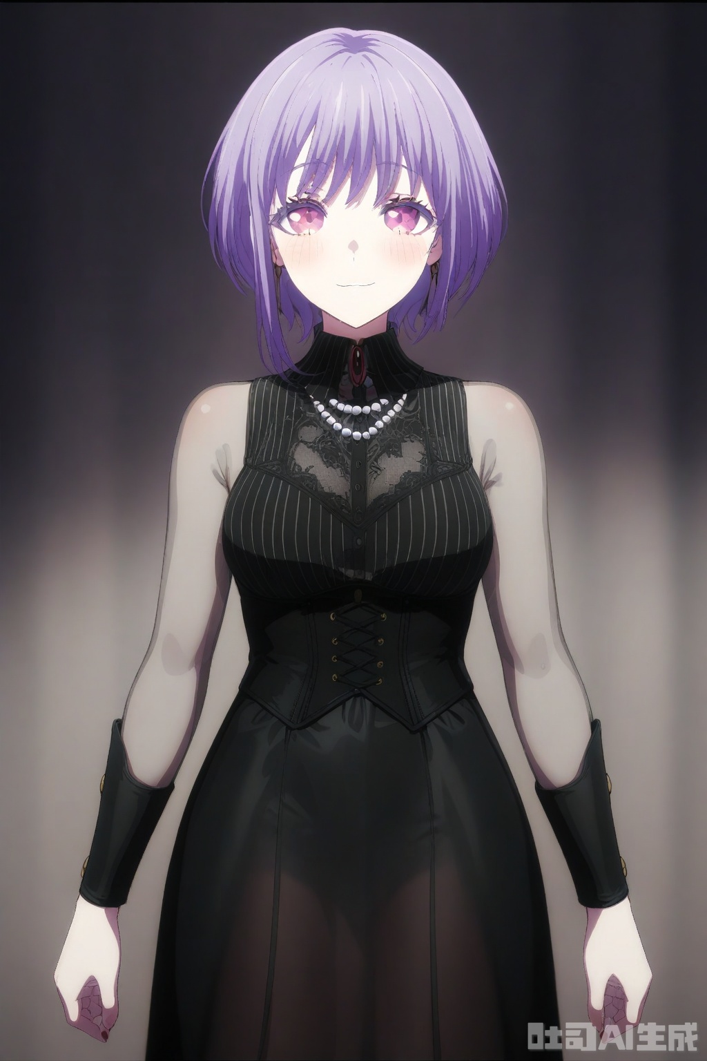 masterpiece, best quality,solo,((white background:1.2)),simple background,
looking at viewer,Yuutenji Nyamu,short hair,purple eyes,red eyes,bangs,purple hair