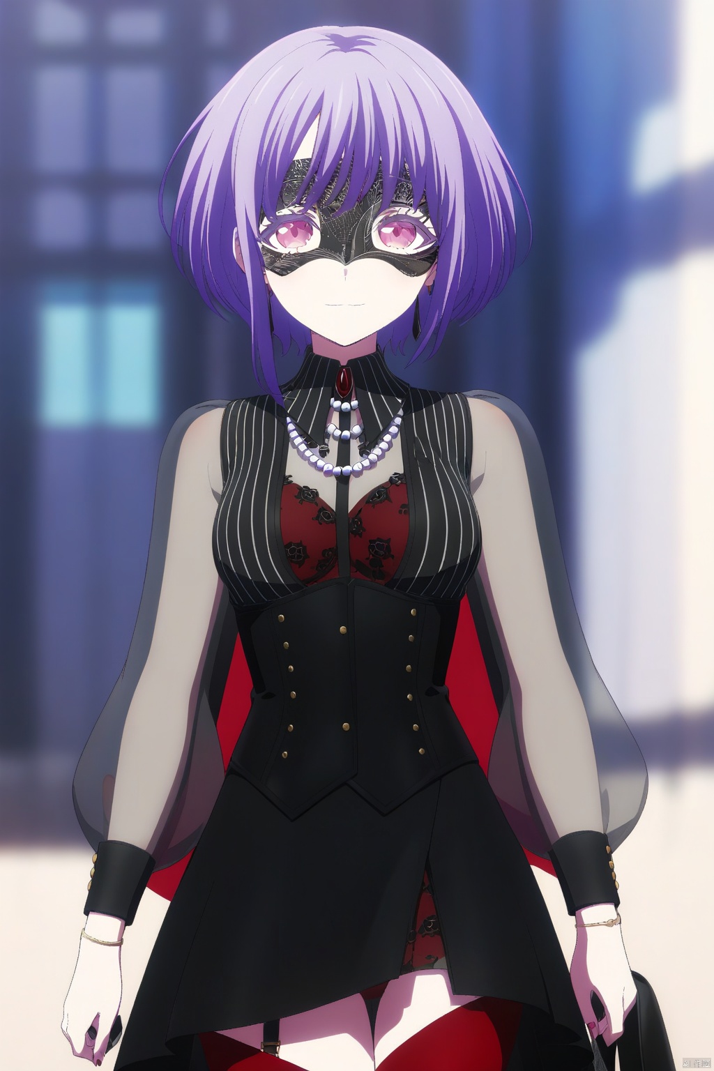 Yuutenji Nyamu,short hair,purple eyes,red eyes,bangs,purple hair,