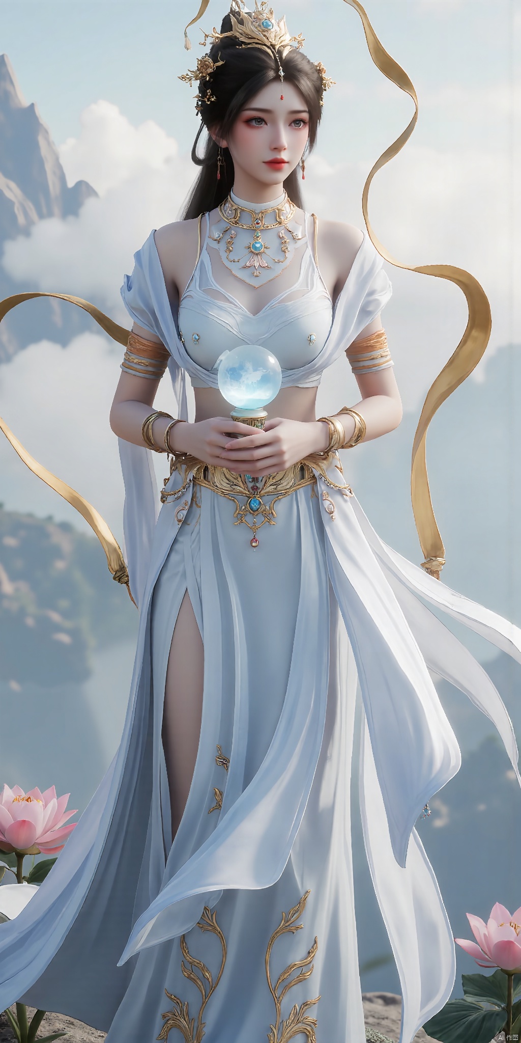 Her face is as pure and white as jade, with affectionate eyes and brows. Her eyes are as bright as stars. Her raven - black hair cascades down smoothly. On top of her head is a crown inlaid with glittering pearls. She is dressed in a white floor - length dress, and on the hem are patterns of fairy clouds outlined with golden threads. In her hand, she holds a jade ruyi inlaid with gemstones. A soft golden glow emanates from her body. She stands on the peak of a fairy mountain surrounded by clouds and mist, with the fairy - air - filled Yaochi behind her.
 
With a delicate oval face, snow - white skin, and a cherry - like mouth that is naturally rosy, she has a gentle and dignified expression, exuding an elegant temperament. Her long hair is coiled into an exquisite bun, adorned with gorgeous jade hairpins. She is wearing a light - blue long - sleeved fairy - flowing dress. The cuffs and hem are embroidered with delicate silver - thread patterns. In her hand, she holds a crystal ball that emits a soft blue light. Spiritual energy surrounds her body. She stands by the glistening Yaochi, with blooming fairy lotus flowers around.
 
Her facial features are as delicate as a painting. Her eyes reveal intelligence and liveliness. She has a confident and composed look. Her long hair is casually tied up, with a white jade hairpin inserted. A few strands of hair fall beside her fair cheeks. She is dressed in a pink gauze - like long robe with fluttering sleeves. Around her waist is a golden belt inlaid with rubies. In her hand, she holds a folding fan that emits a soft glow. On the fan is painted a landscape painting. She stands in front of the fairy - air - filled magnificent buildings, with the bustling and flourishing Yaochi fairyland behind her.