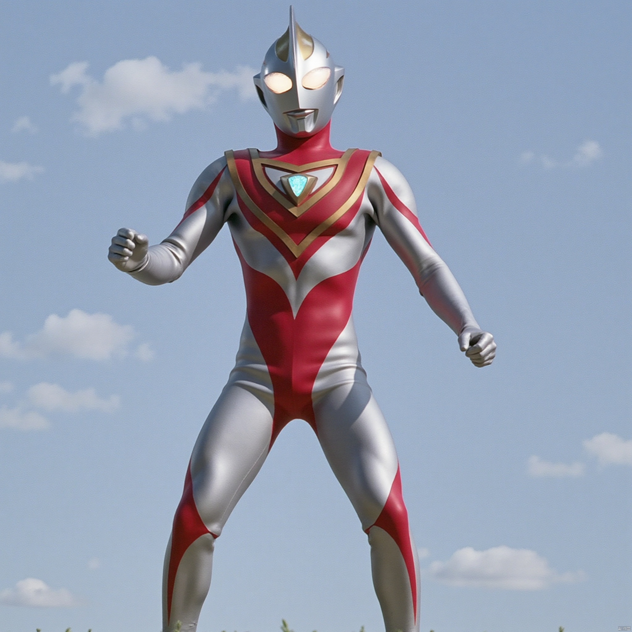 ultraman,silver bodysuit,silver gloves,legwear,gloves,boots,cover,mask,plugsuit,armor,bodysuit,red pattern on body,silver tight-fitting,silver footwear,helmet,leather suit,latex,tokusatsu,no humans,science fiction,silver head,hard mask,no smile,no eyes,no nose,solo,silver rubber bodysuit with red line