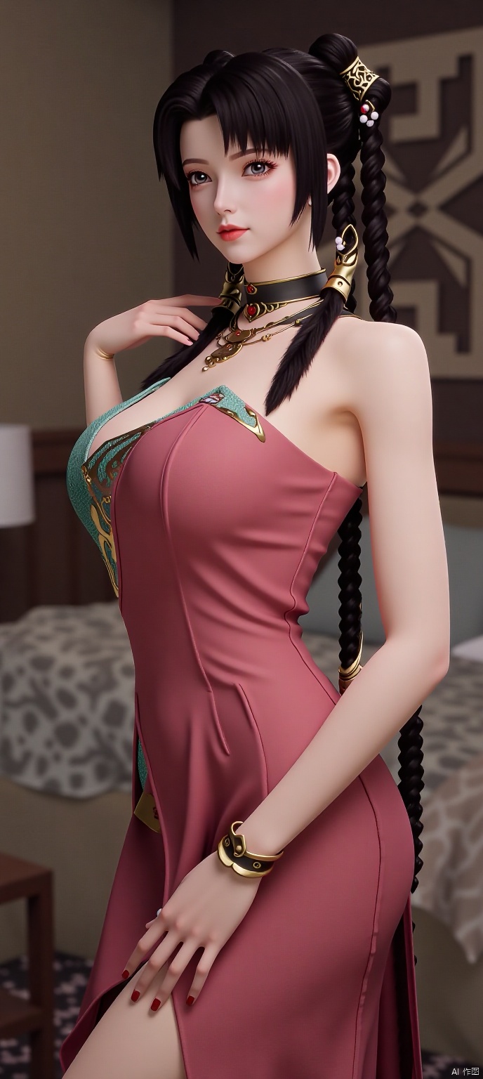 score_9,score_8,(high definition, Best quality, masterpiece, 4K, exquisite skin), 1girl, solo, breasts, looking at viewer, room, upper_body