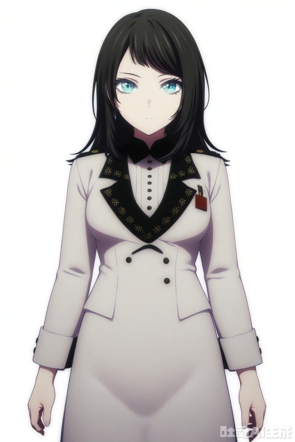masterpiece, best quality,solo,((white background:1.2)),simple background,
looking at viewer,Yahata Umiri,black hair,long hair,blue eyes,bangs,swept bangs