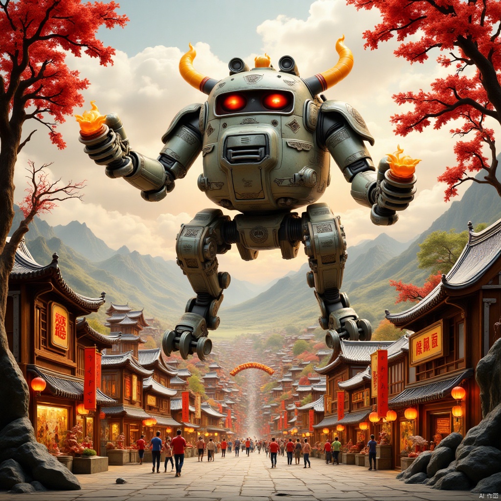 ,Mech Battlefield,机甲战场,Battlefield of Mechs,Elements of the Spring Festival,新春元素,游乐园,Theme park,Funfair,国画,Traditional Chinese Painting