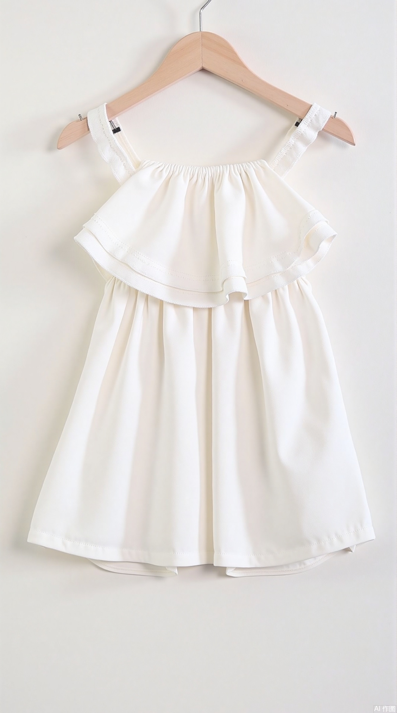 Off-shoulder dress

Material: White cotton blend (including 8% spandex enhances drape)
design:

Off-shoulder cut (neck shifted down 5cm) with double-layer ruffle decoration (single-layer width 4cm)
Invisible waist drawstring design (adjustable circumference ±3cm)
The skirt is in an A-shaped contour (hem expansion is 120°)





Sailor hat

Pure cotton material, brim width 6cm
Blue ribbon decoration (width 2.5cm, knotting allowance 15cm)



2. Display implementation plan


​Clothes hanger selection:

Dress: 38cm curved silicone non-slip clothes rack (load bearing 1.5kg)
Hat: Special hat holder (support diameter 18cm)



​Hanging details:

The shoulders of the dress are fixed with transparent silicone shoulder pads to prevent slipping
The ruffle edge is adjusted to a natural fluffy state through 3M invisible patch
The brim of the hat is tilted 15° forward, and the ribbon is displayed in the center