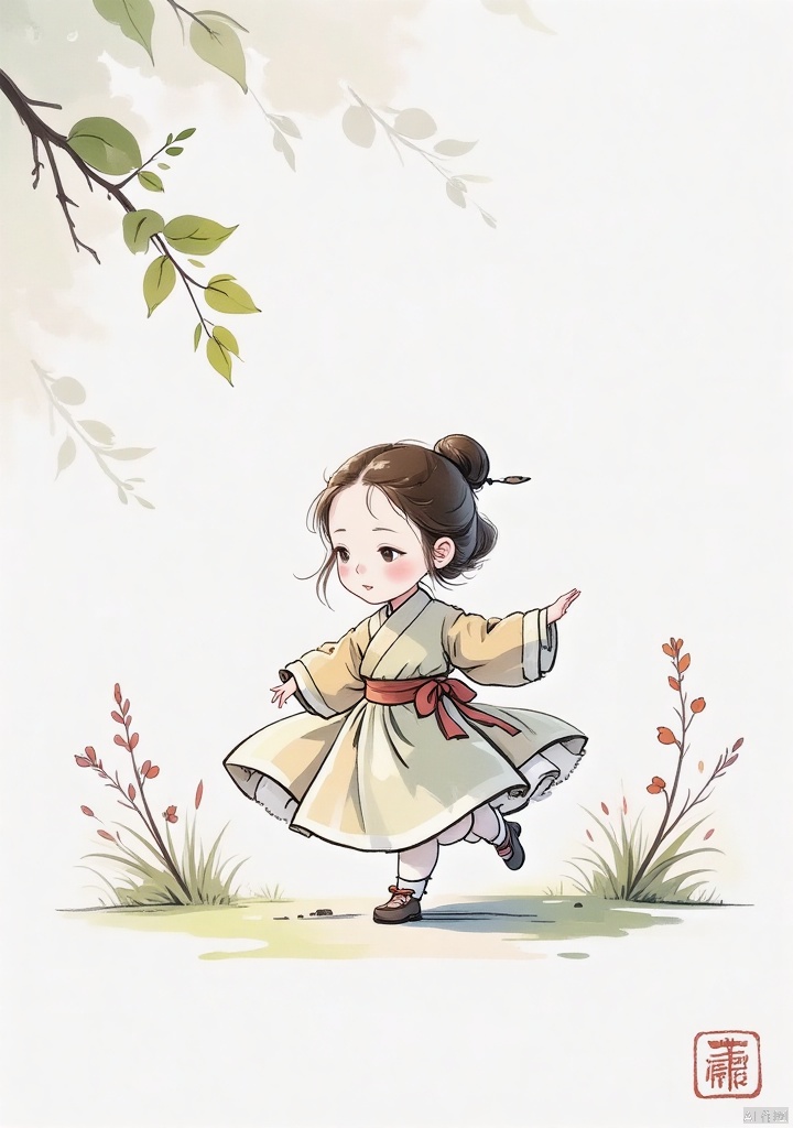 guofengchahua,guofengchahua,masterpiece,high quality,a girl,cute,dance,in the garden,j_guofeng,