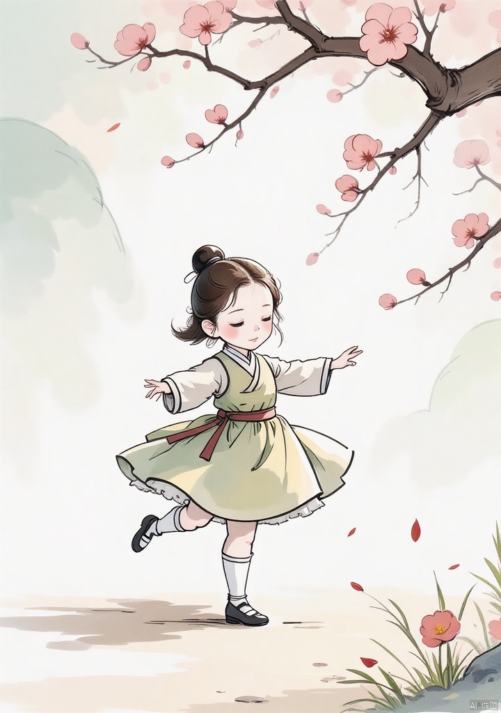 guofengchahua,guofengchahua,masterpiece,high quality,a girl,cute,dance,in the garden,j_guofeng,