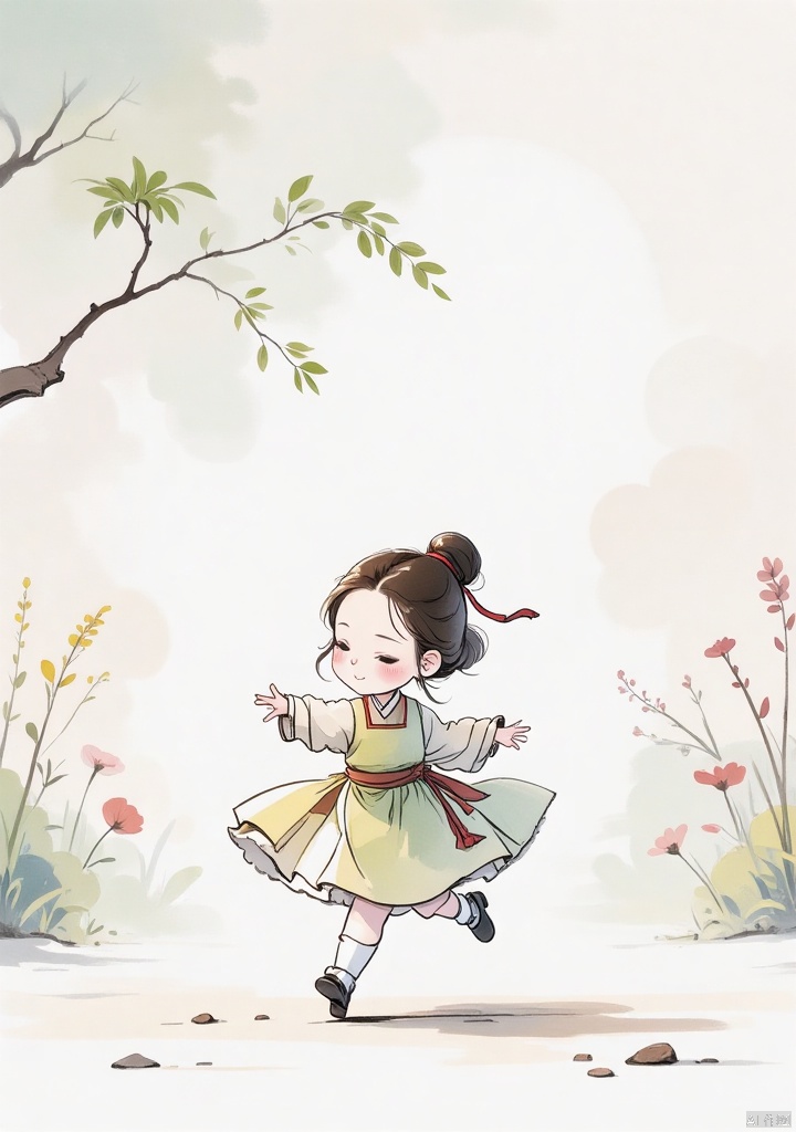 guofengchahua,guofengchahua,masterpiece,high quality,a girl,cute,dance,in the garden,j_guofeng,