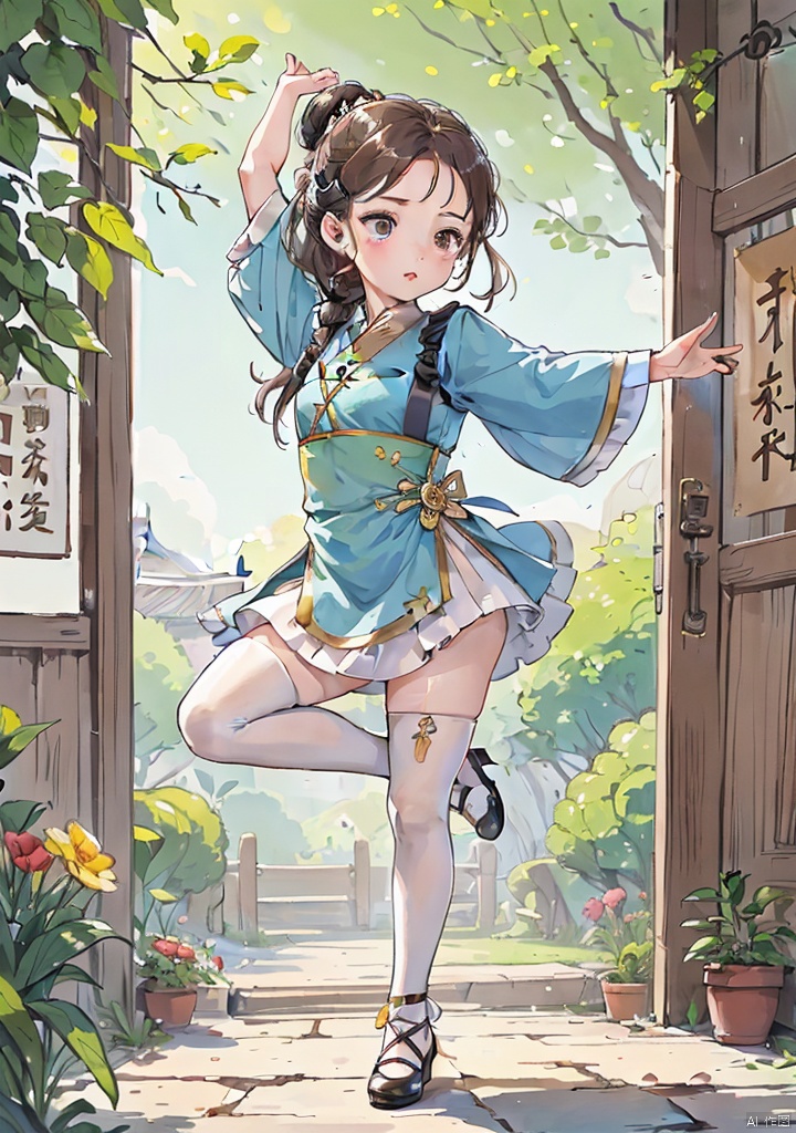 guofengchahua,guofengchahua,masterpiece,high quality,a girl,cute,dance,in the garden,j_guofeng,