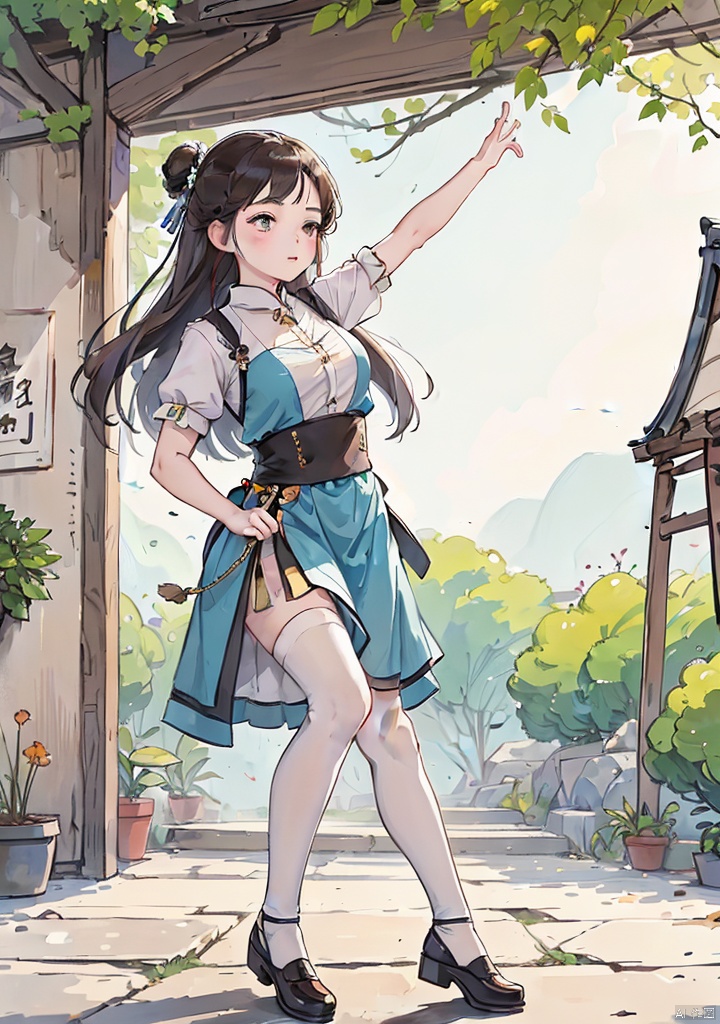 guofengchahua,guofengchahua,masterpiece,high quality,a girl,cute,dance,in the garden,j_guofeng,