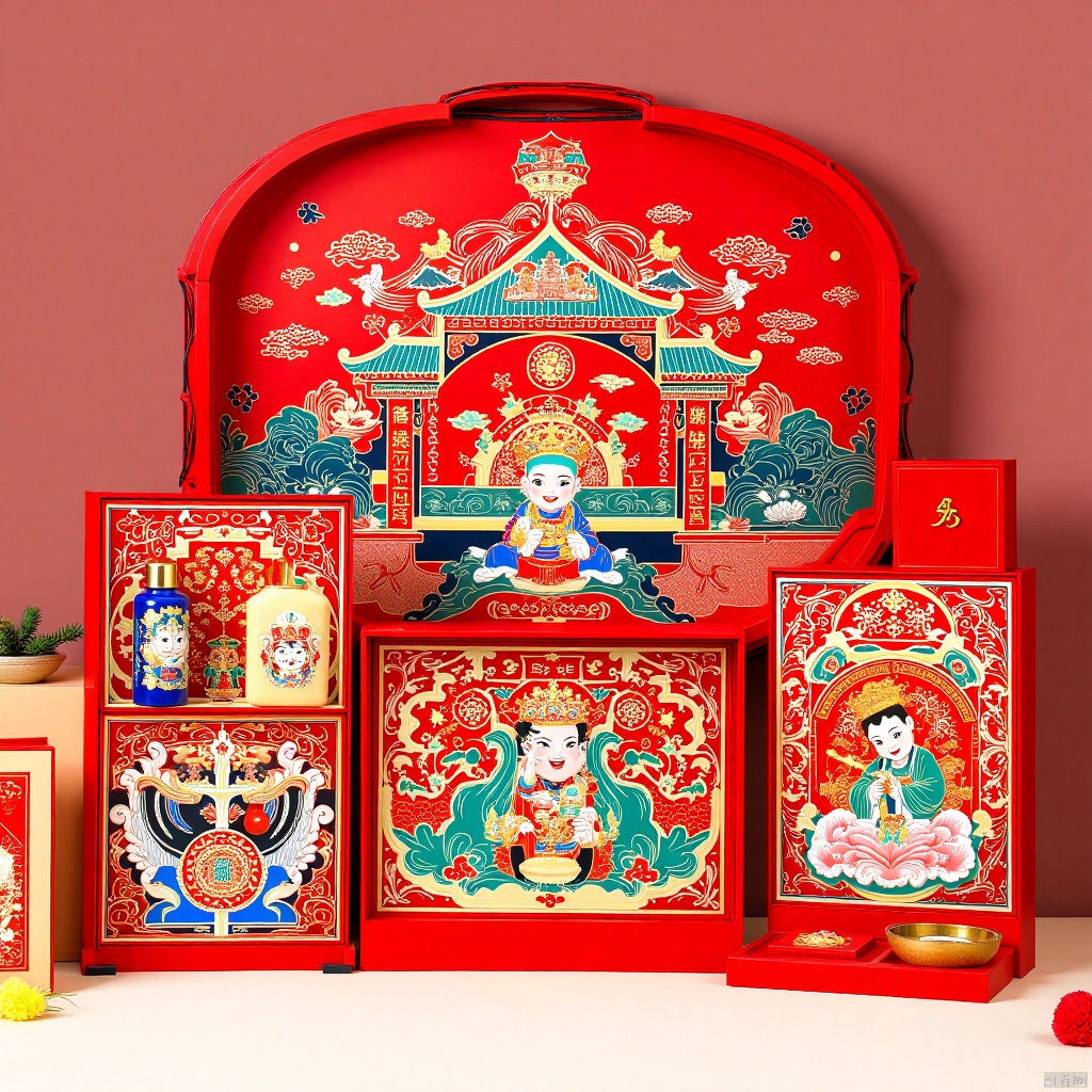 gift set,Paper-cutting art,剪纸艺术,New Year paintings,年画
