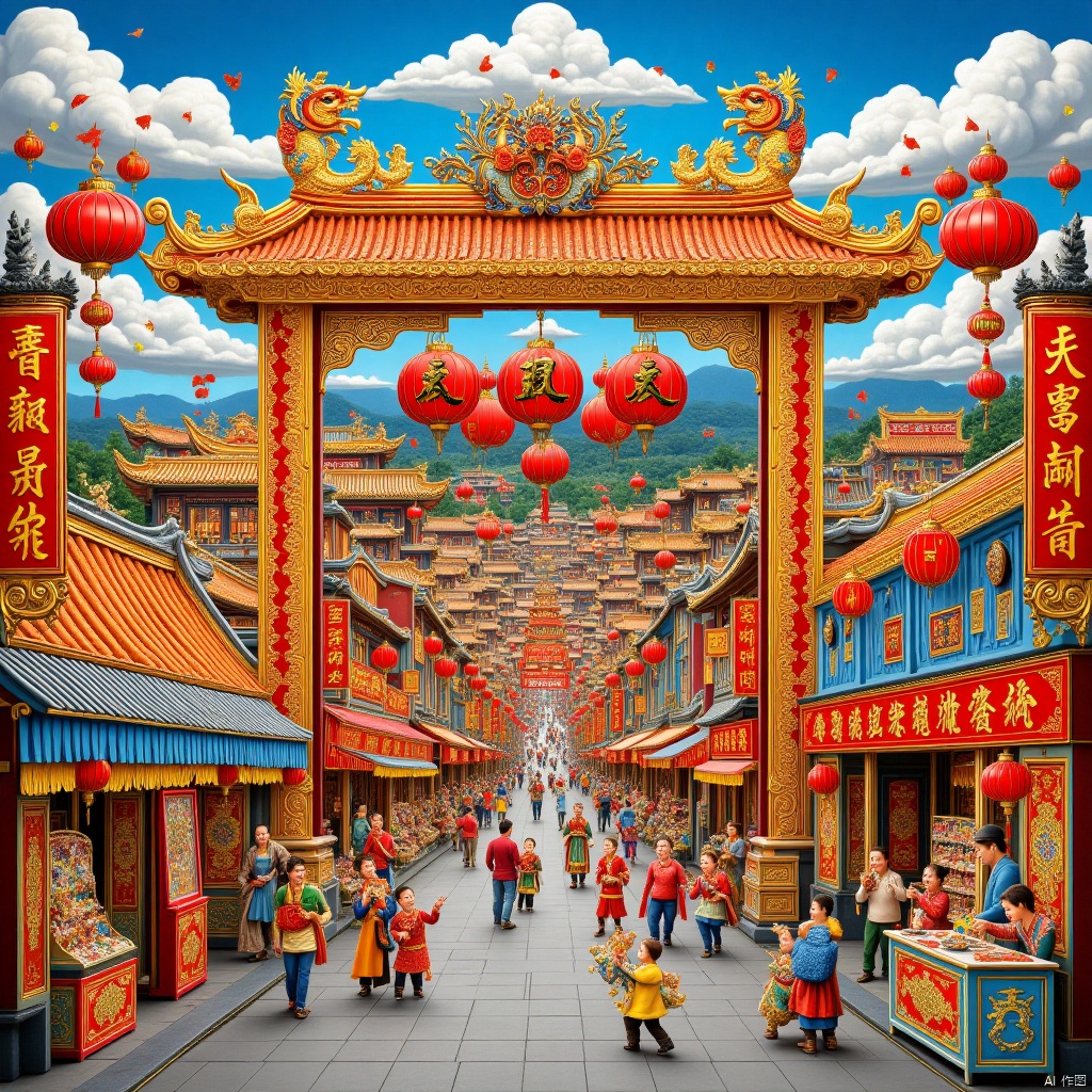 ,年画,龙,dragon,New Year paintings,游乐园,Theme park,Funfair,Mech Battlefield,机甲战场,Battlefield of Mechs,瓷器,porcelain,Elements of the Spring Festival,新春元素